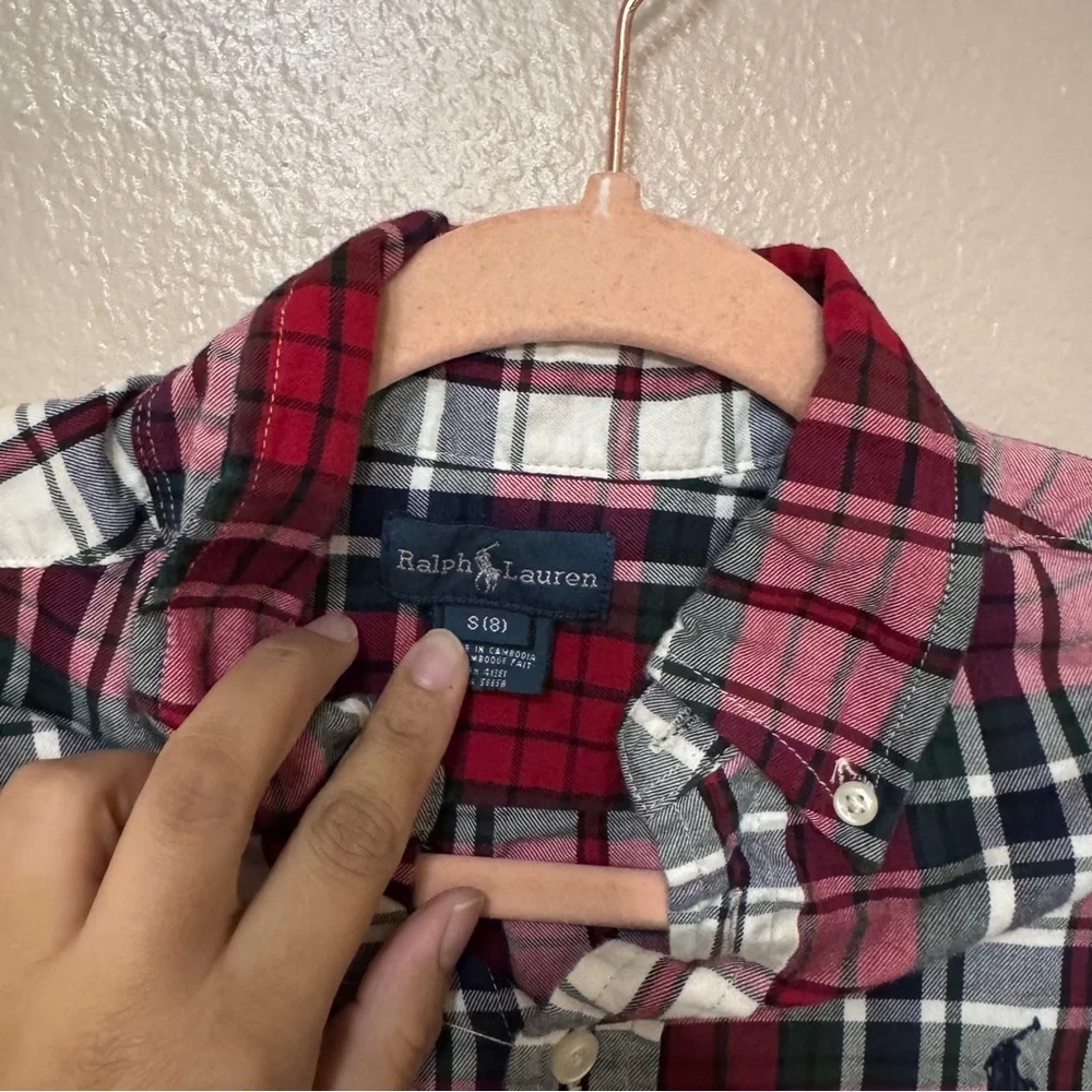 RALPH LAUREN Plaid Kids Shirt - Red and White